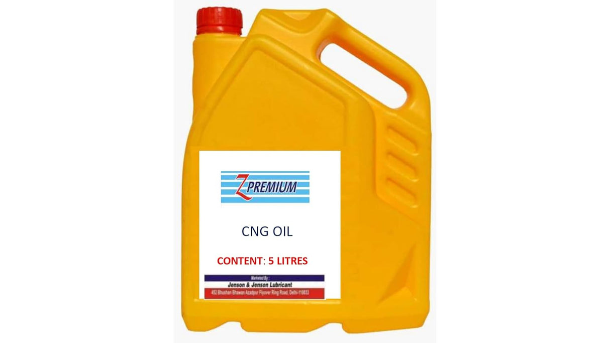 Yellow CNG oil container with a label 