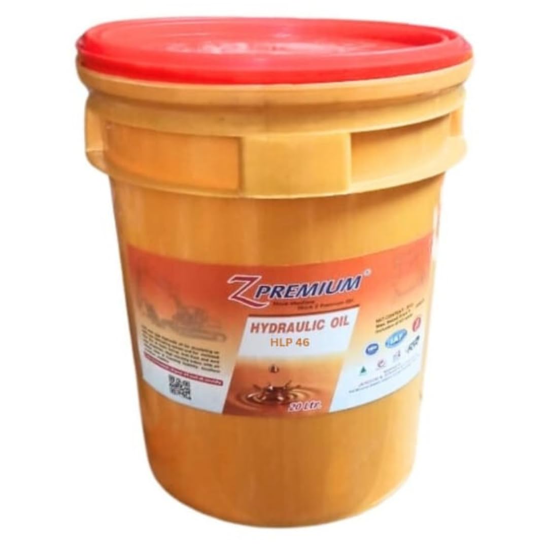 Yellow oil drum with red lid labelled 'Z Premium Hydraulic Oil 