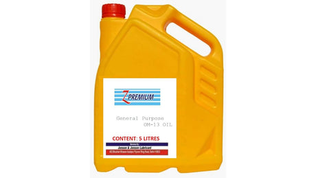 Yellow oil container with a label 
