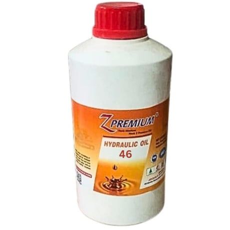 Bottle of Z Premium hydraulic oil 46 with a red cap