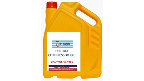 Yellow container of POE 100 compressor oil