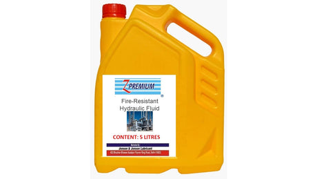container of fire-resistant hydraulic fluid 