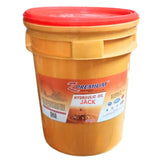 Yellow bucket with red lid labeled 'Z Premium Hydraulic Oil 