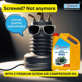 Z Premium screw air compressor oil with a product and sunglasses