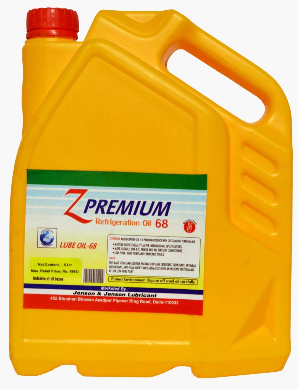 Yellow container of Z Premium Refrigeration Oil 68 