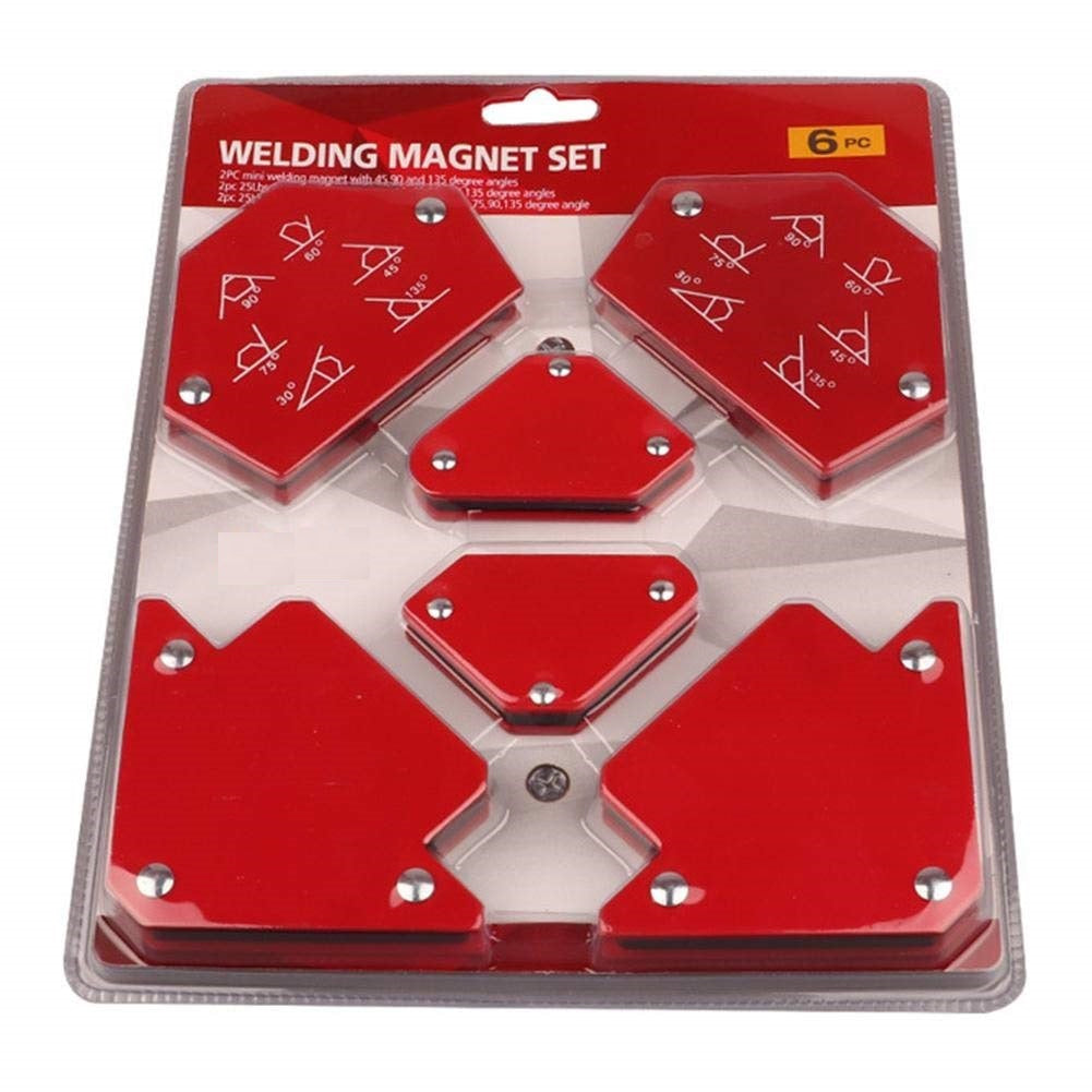 6-piece magnetic welding clamp set in red blister packaging
