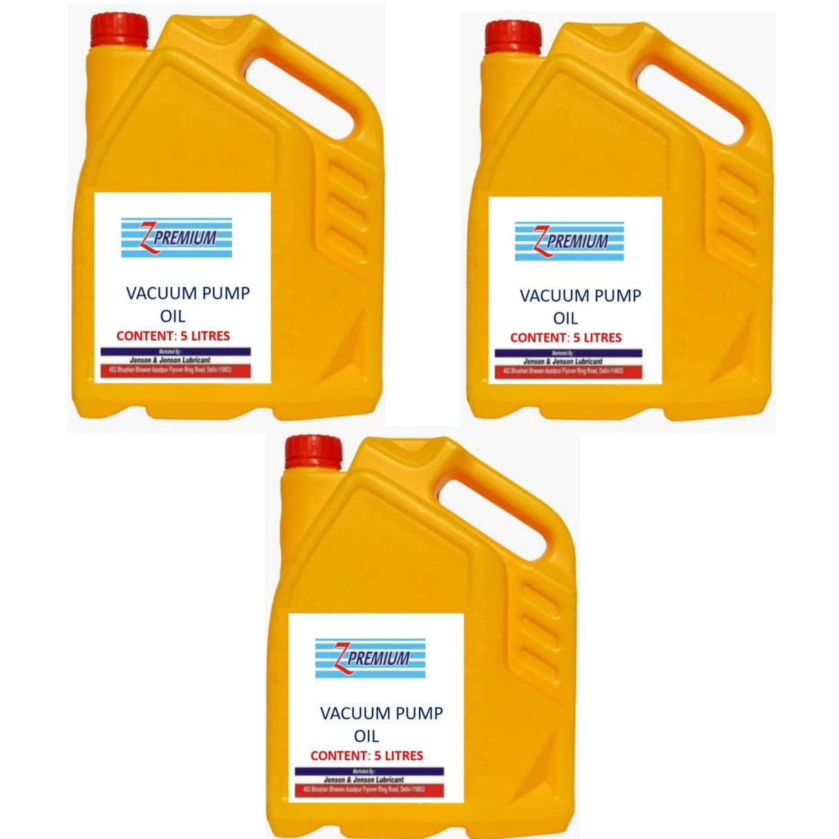 Three yellow containers of Z Premium Vacuum Pump Oil