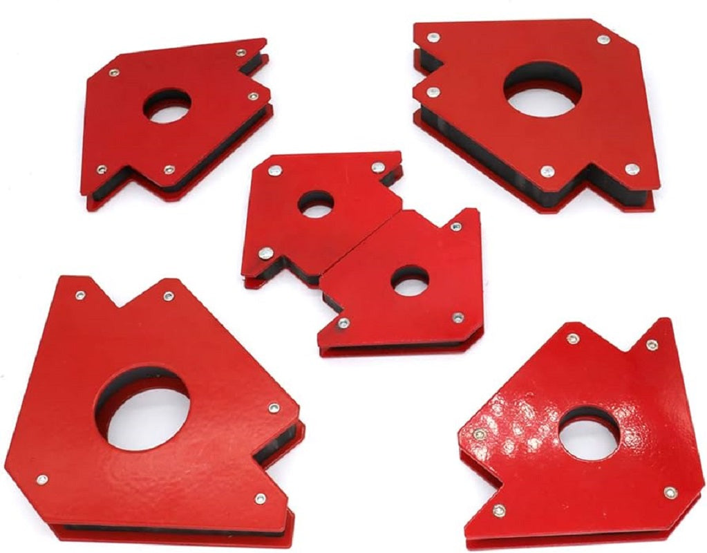 Set of 6 red multi-angle magnetic welding clamps