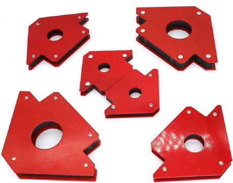Set of 6 red multi-angle magnetic welding clamps