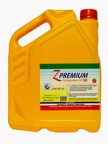 Yellow container of Z Premium refrigeration oil with a red cap 