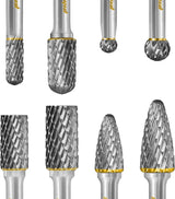 Buyohlic Set of 8 pcs Tungsten Carbide Burr Set 1/4" Shank Wood Stone Carving Cutting Engraving Grinder Kit Attachment Rotary Tool Accessories Set Harder than Diamond