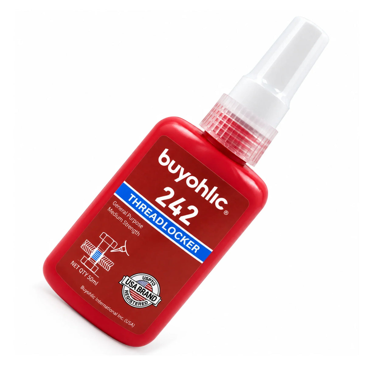 Thread Locker Red 242 -50ml Removable Thread Lock Glue for Nuts, Bolts, & Fasteners, Medium Strength Screw Glue to Prevent Loosening & Corrosion