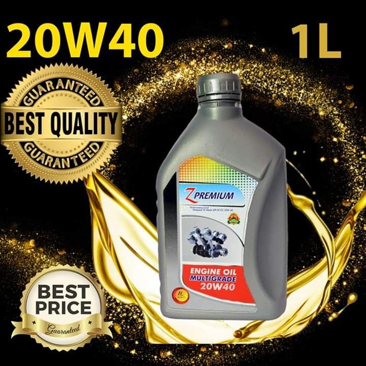 Engine oil bottle with '20W40' and '1L' labels