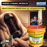 Z Premium Grease with a bolt, hanger, and person 