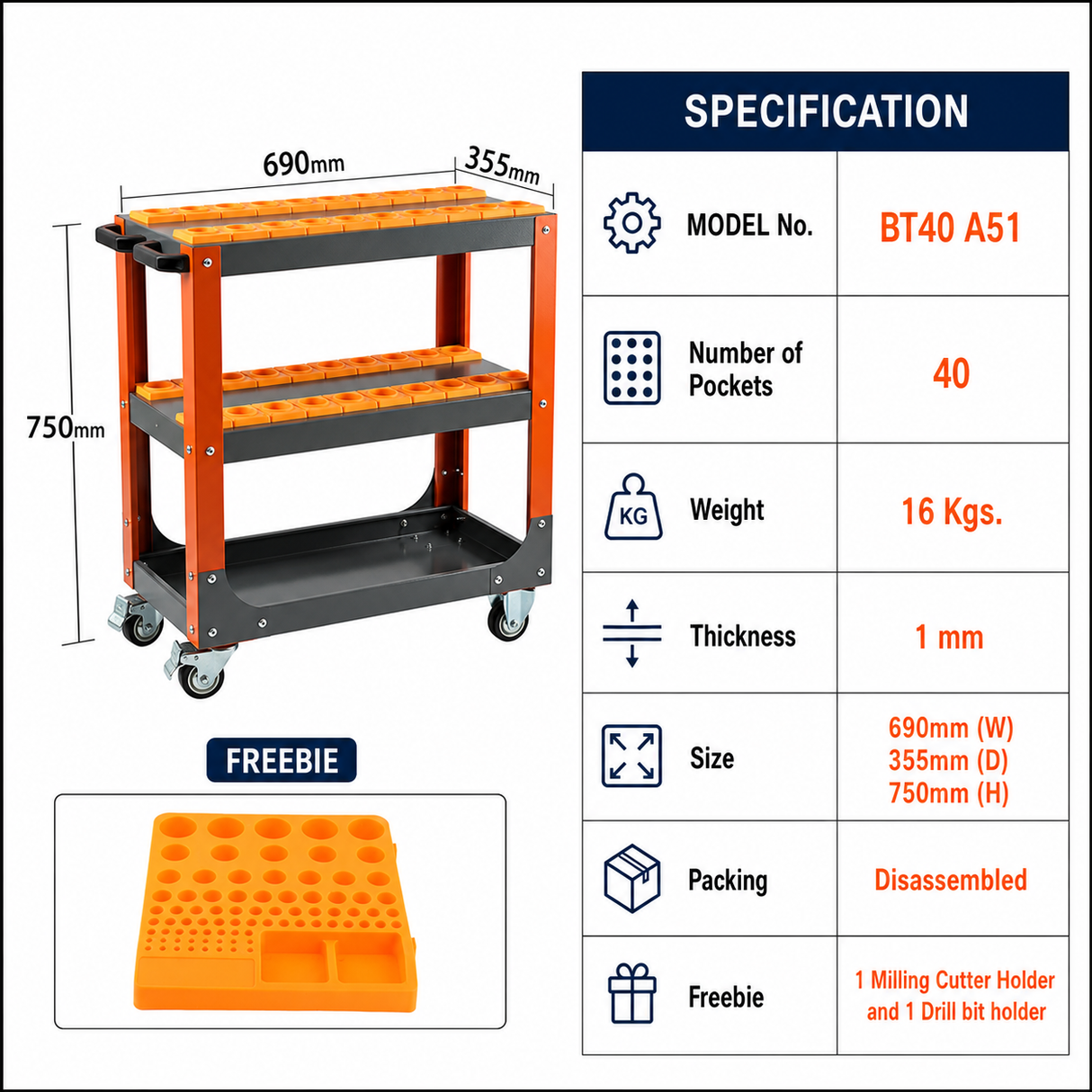 Orange and grey tool cart
