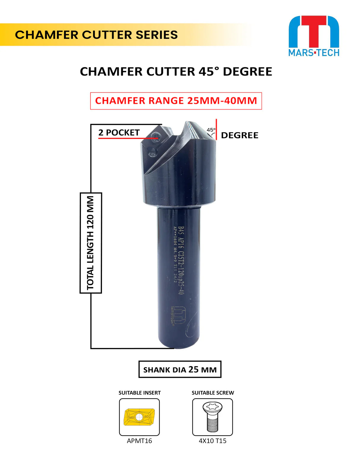OTHER EDGE Chamfer Cutter 45 Degree APMT11/APMT16 pack of 1