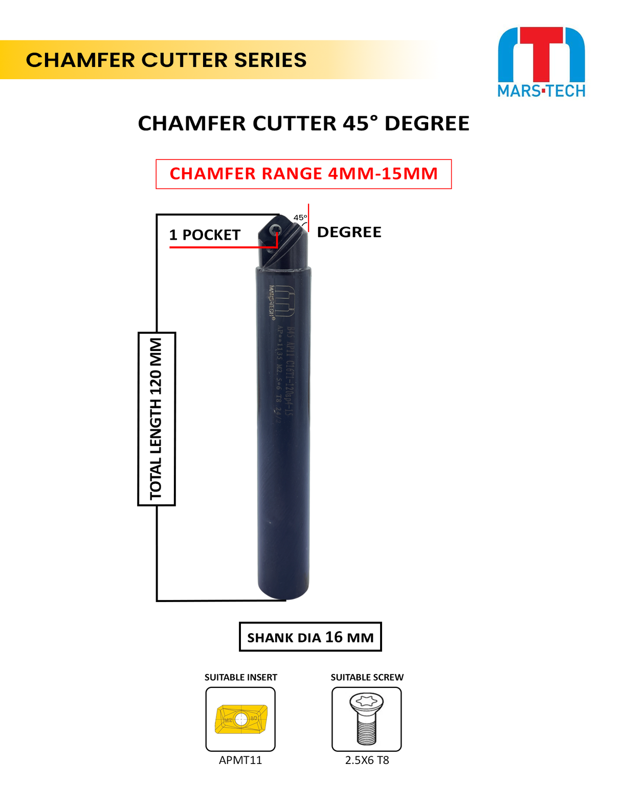 45° chamfer cutter 4–15 mm pack of 1