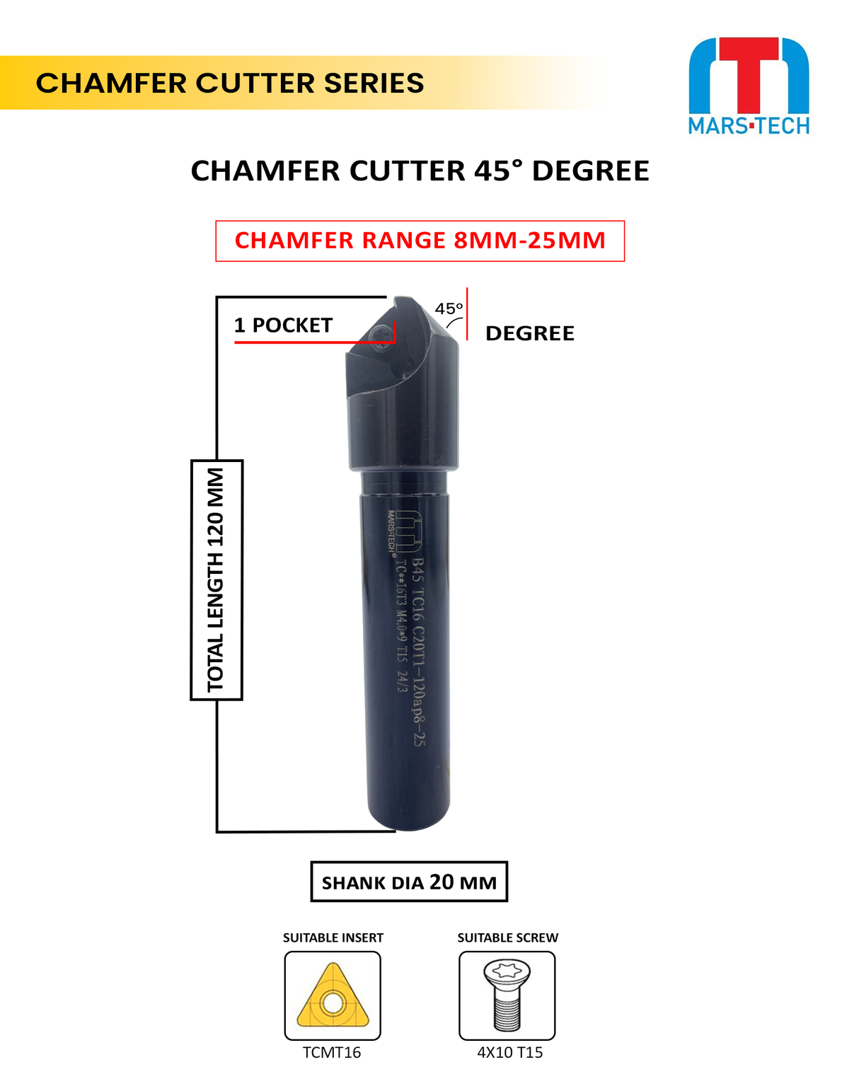 45° chamfer cutter 8–25 mm


