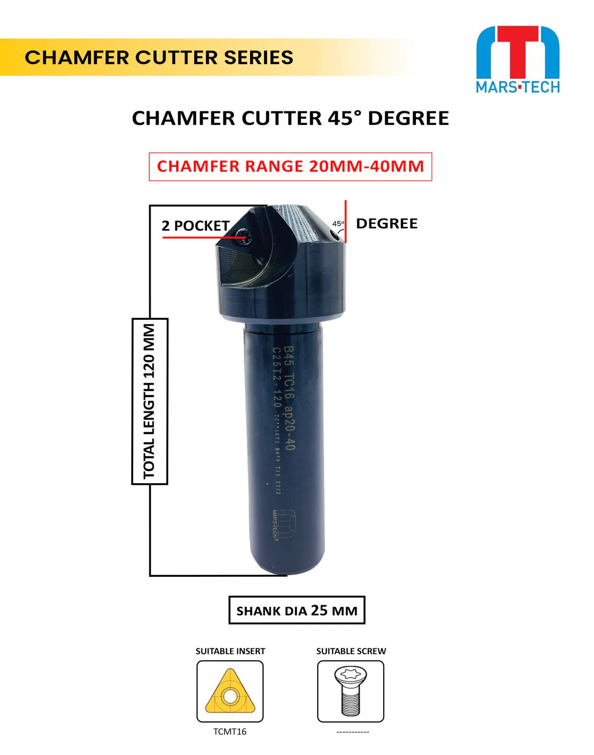 45 Degree Chamfer Cutter TCMT16T3 pack of 1
