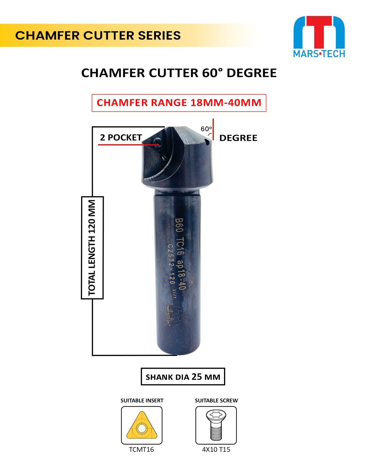 Carbide chamfer cutter 60° 5–25 mm