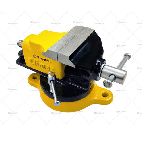 Yellow and black bench vise