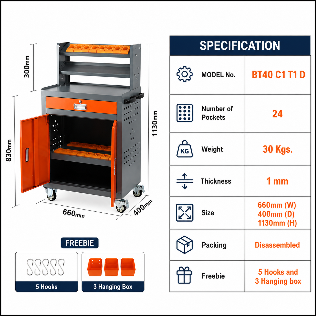 Orange and grey tool cart