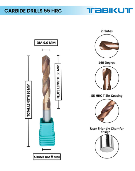 Tabikut carbide drill bits 9mm to 9.9mm sizes	