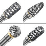 Buyohlic Set of 8 pcs Tungsten Carbide Burr Set 1/4" Shank Wood Stone Carving Cutting Engraving Grinder Kit Attachment Rotary Tool Accessories Set Harder than Diamond