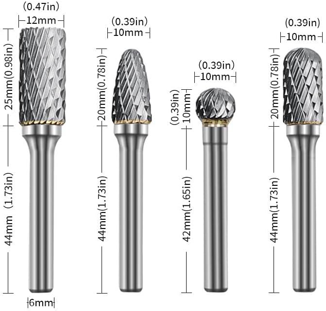 Carbide rotary burr set dimensions