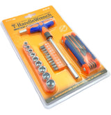 T-handle screwdriver, socket, and hex key set in blister pack