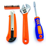 Adjustable wrench, snap-off utility knife, and screwdriver bit set