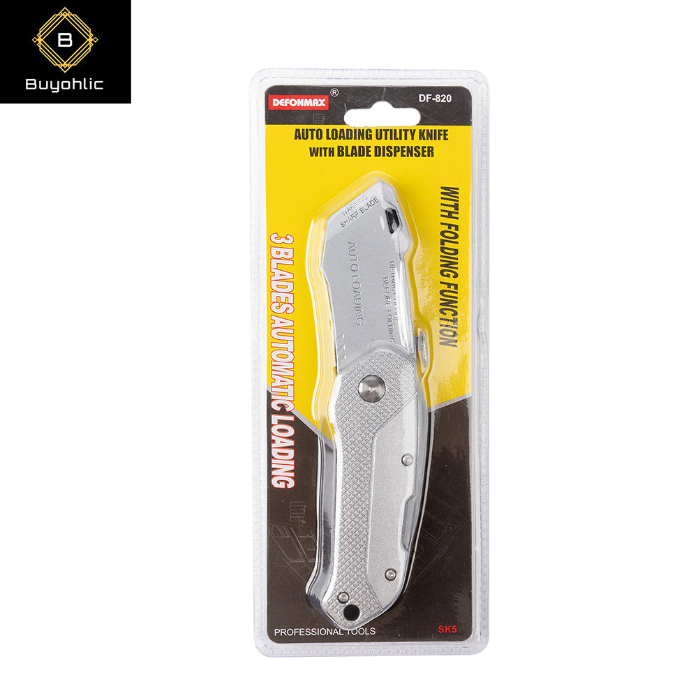 Buyohlic auto-loading folding utility knife in retail packaging