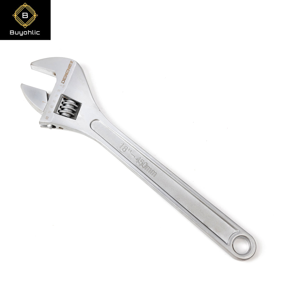 Silver 18-inch adjustable spanner wrench 