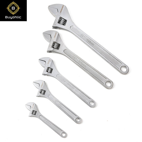 Set of five steel adjustable wrenches