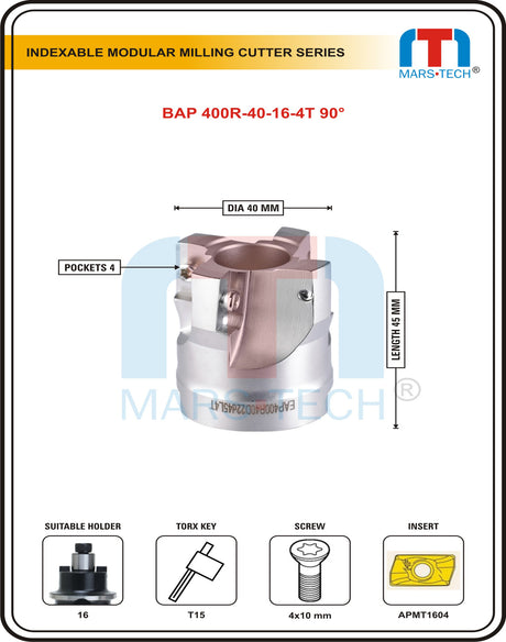 BAP400R Face Milling Cutter Dia 40/50/63/80/100/125/160 Modular pack of 1