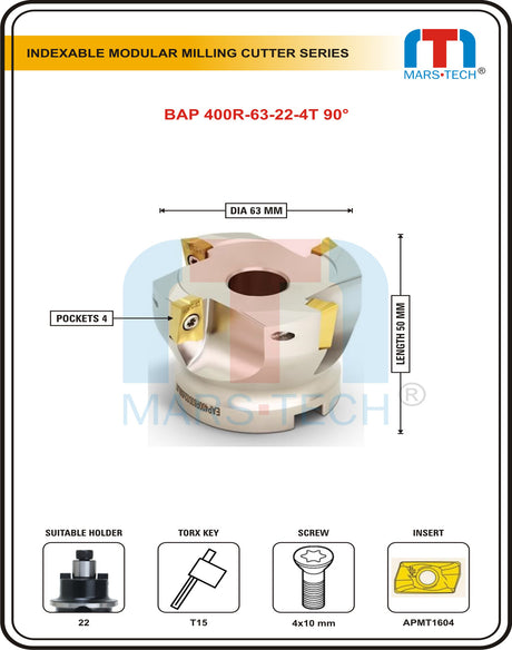 BAP400R Face Milling Cutter Dia 40/50/63/80/100/125/160 Modular pack of 1