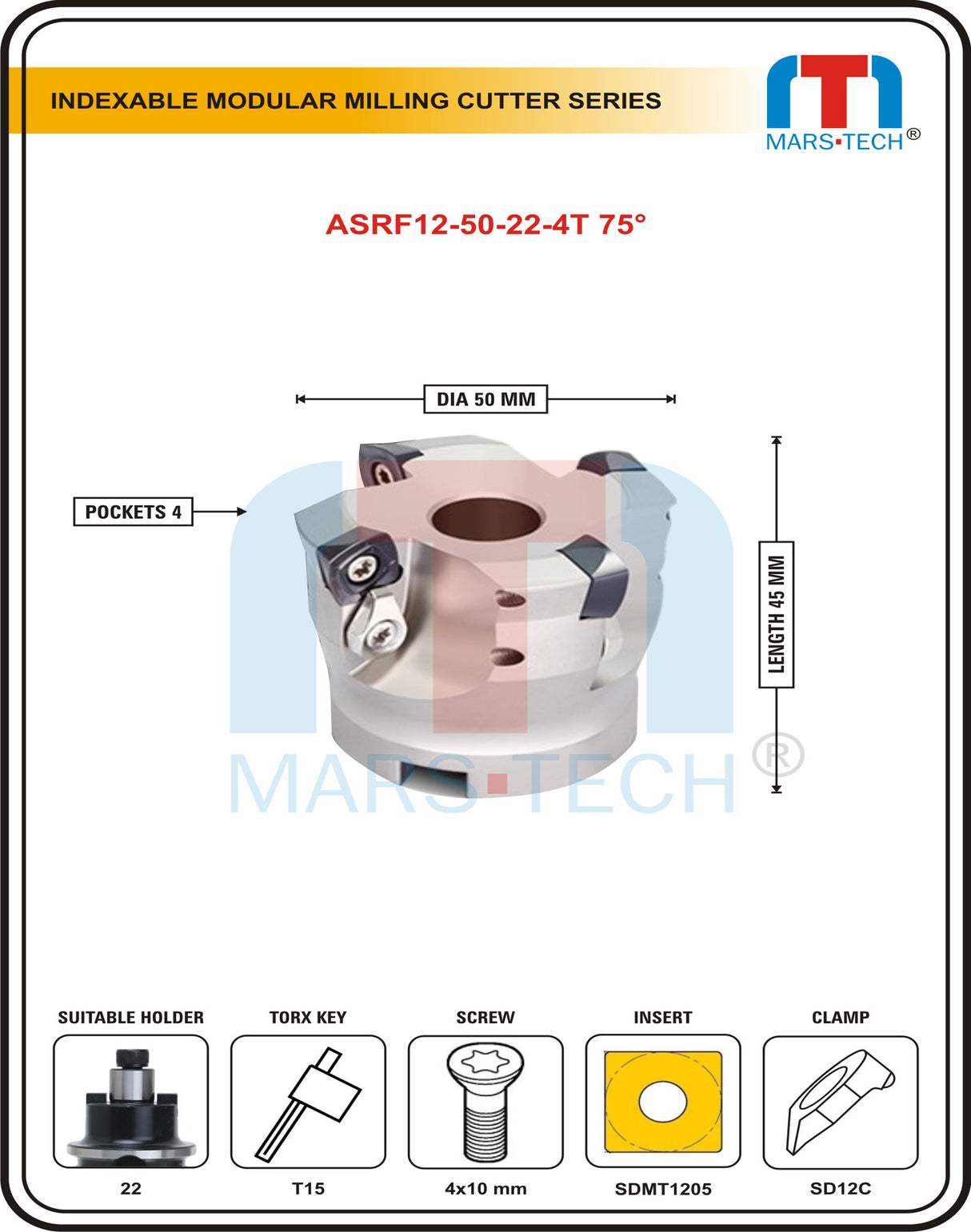 SDMT1205 High feed cutter dia 50/63/80 suitable to tabikut Deskar Gesac brand pack of 1