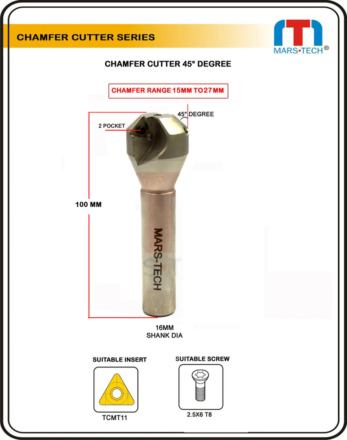 45 Degree Chamfer Cutter TCMT11 pack of 1