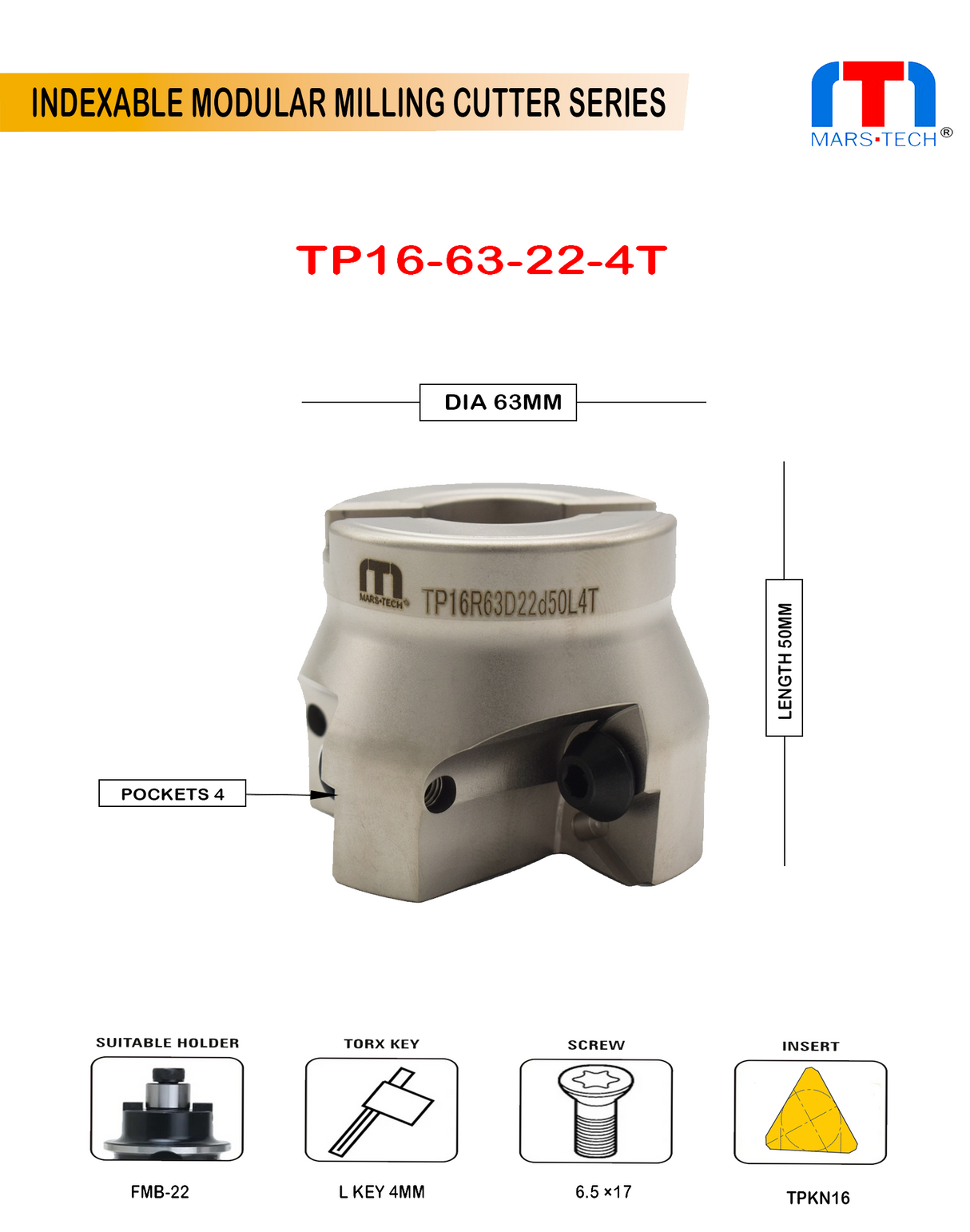 TPKN16 milling cutter 50 mm pack of 1	