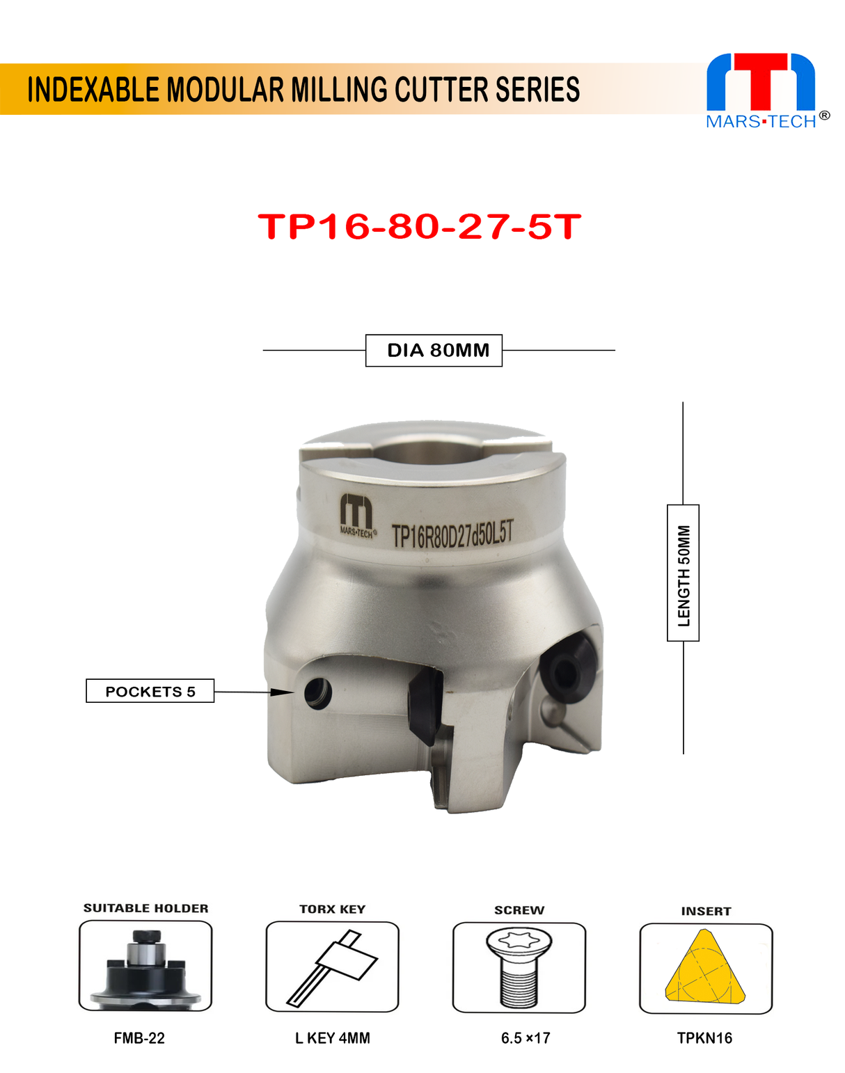 80 mm TPKN16 milling cutter 5 edges	