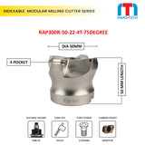 50 mm Apmt1135 other edge 75 degree insert cutter pack of 1