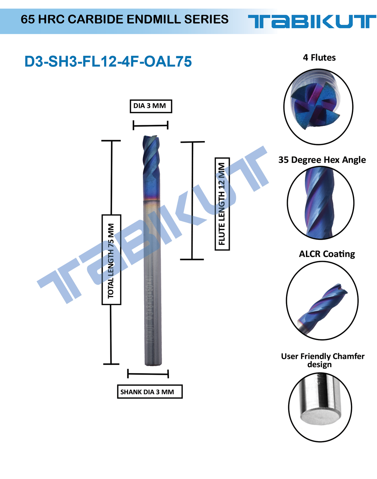 3 mm carbide endmill 35° helix AlCrTiN coated