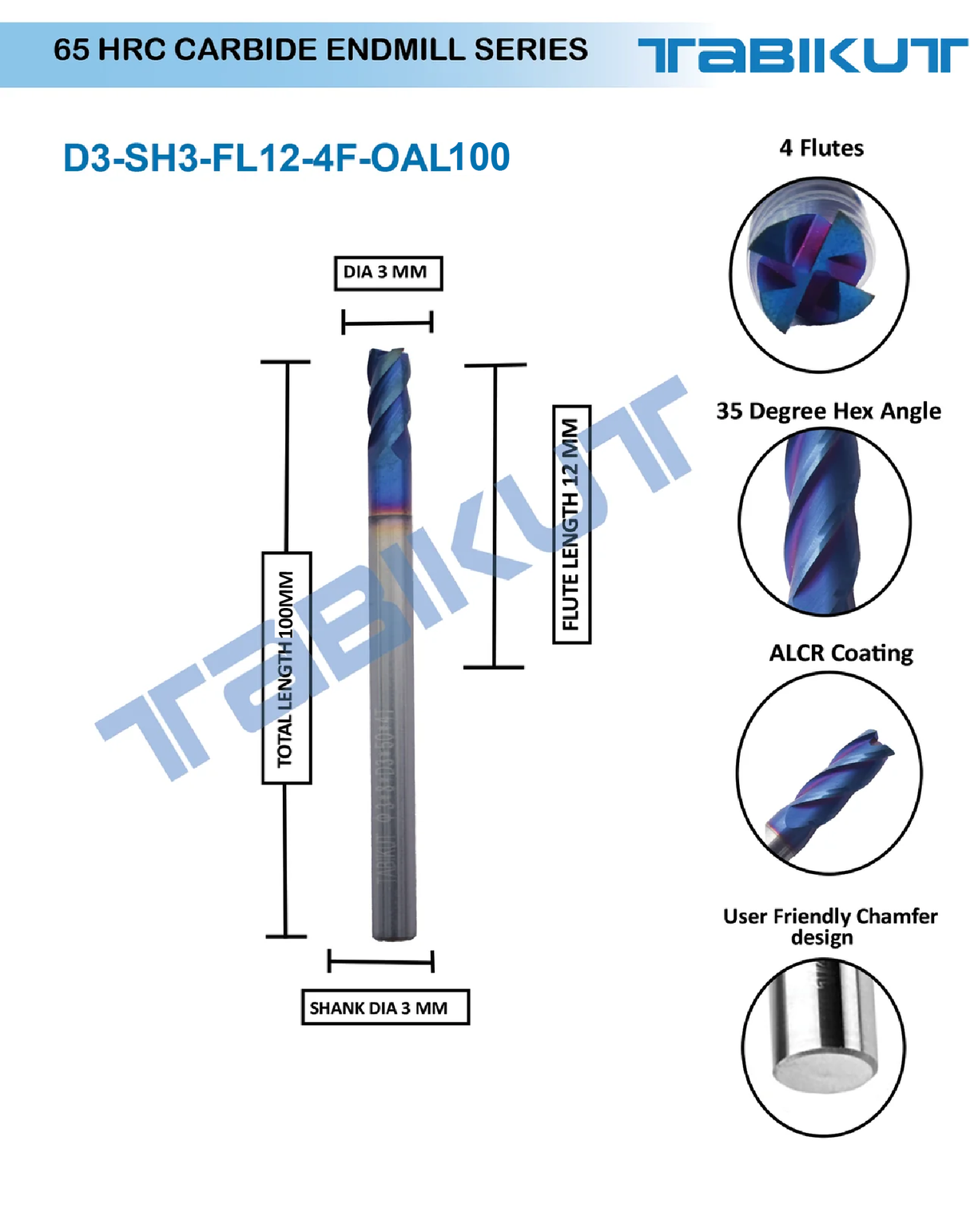 3 mm carbide endmill for steel titanium 65 HRC
