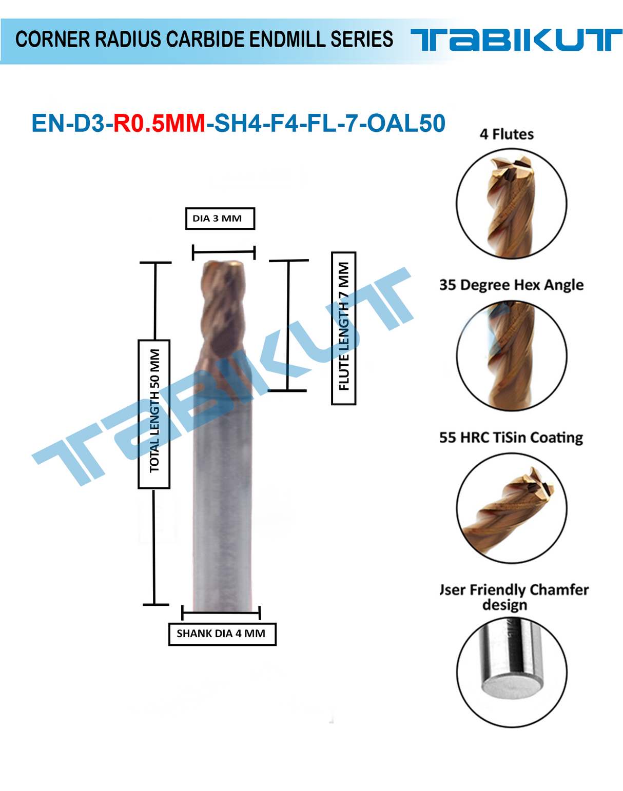 Ball nose end mill with packaging