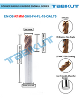 8 mm corner radius endmill 1.0 mm radius pack of 1	