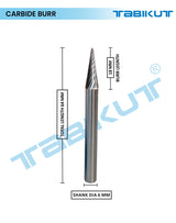Carbide burr with dimensions labeled