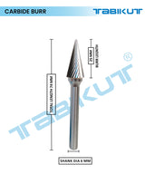 Carbide burr with dimensions 