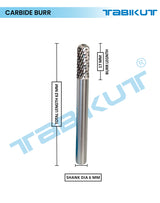 Carbide burr with dimensions labeled