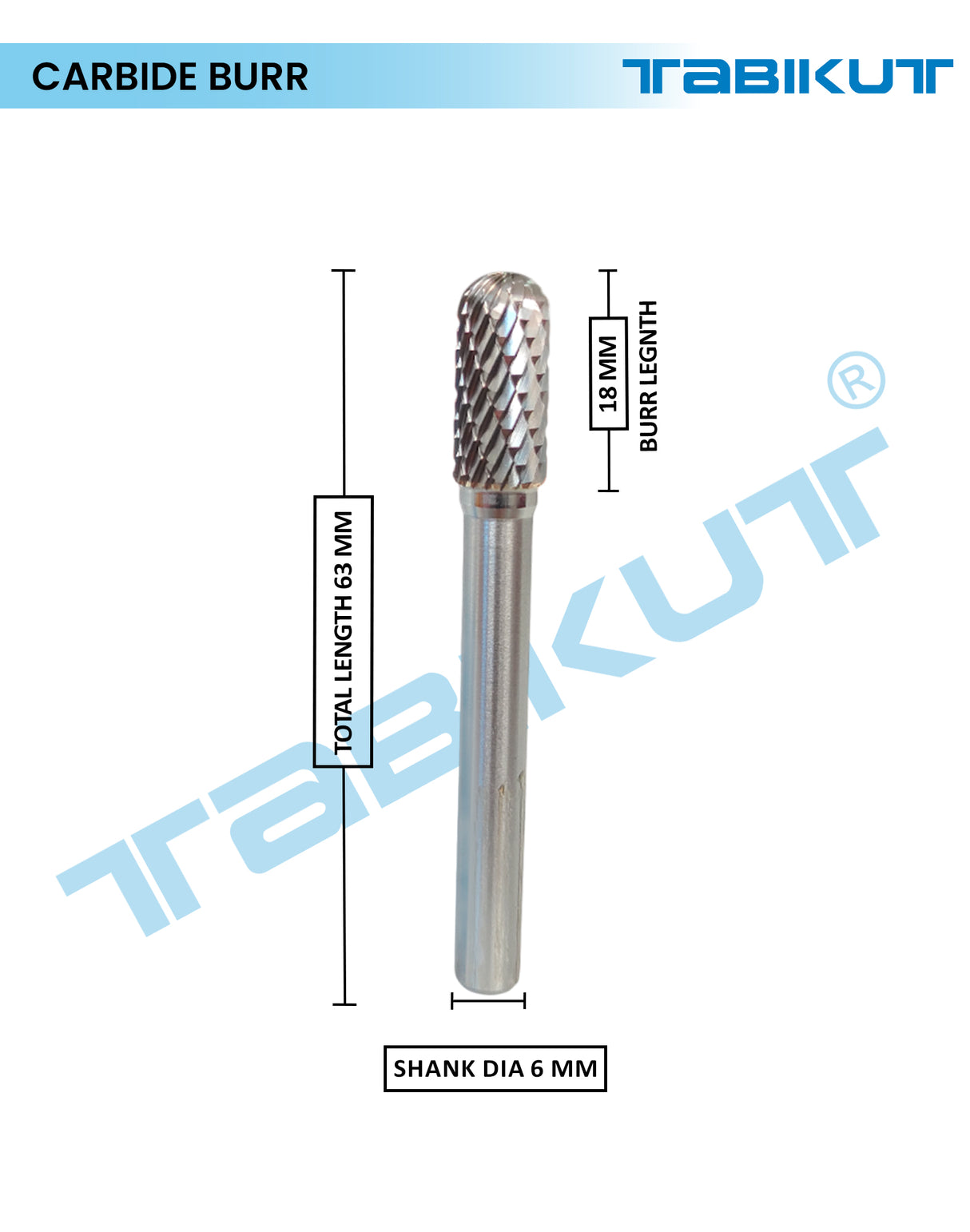 Carbide burr with dimensions labeled