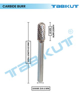 Carbide burr with dimensions labeled